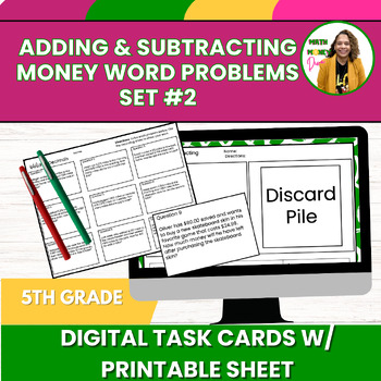 Preview of 5th Grade Adding &Subtracting Money Math Word Problems Digital Task Cards Set 2