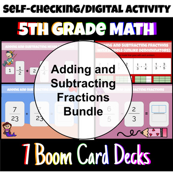 Preview of 5th Grade Add and Subtract Fractions Boom Card Bundle Digital Activities