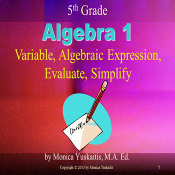 Preview of 5th Grade Algebra 1 - Variables & Expressions Powerpoint Lesson