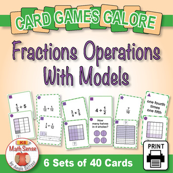 Preview of 5th Grade BUNDLE of 6 Fractions Card Games | Add, Multiply, Divide with Models