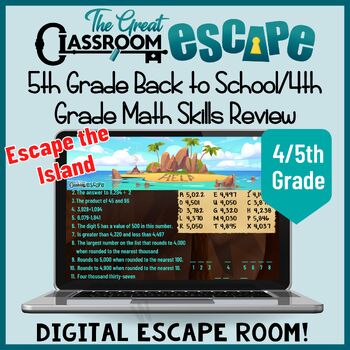 Preview of 5th Grade Back To School Math Activity Review of 4th Grade Skills Escape Room