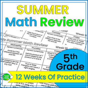 Preview of 5th Grade Back To School Summer Math Review 5th Grade End of Year