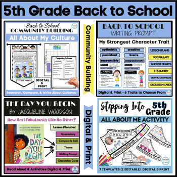 Preview of 5th Grade Back to School Bundle Activities Bulletin Board All About Me Worksheet
