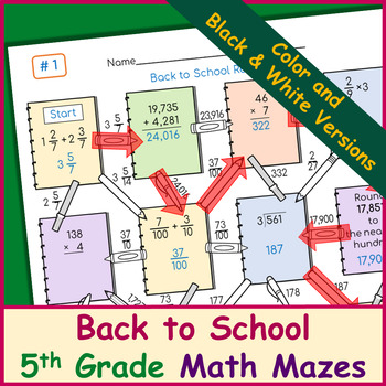 Preview of 5th Grade Back to School | Math Mazes