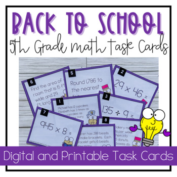 Preview of 5th Grade Back to School Math Task Cards | Fifth Grade Digital Task Cards