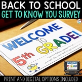 5th Grade Back to School Survey | Get to Know You Activity