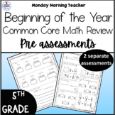 5th Grade Beginning of Year Common Core Math Review Pre-As