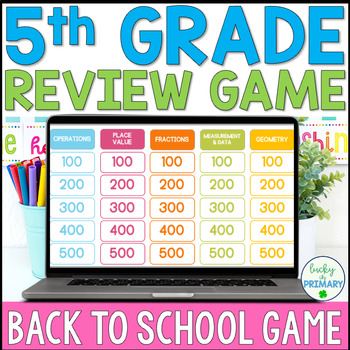 Preview of 5th Grade Beginning of Year Math Review Game Show Jeopardy | Back to School Math