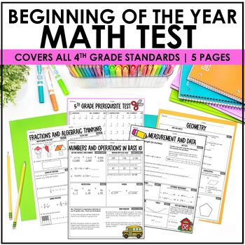 Preview of 5th Grade Beginning of the Year Math Test | Back to School