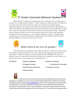 Preview of 5th Grade Behavior Management Plan-Using Class Dojo