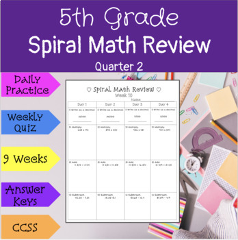 Preview of 5th Grade Bell Work Spiral Math Review Quarter 2