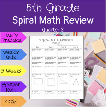 Preview of 5th Grade Bell Work Spiral Math Review Quarter 3