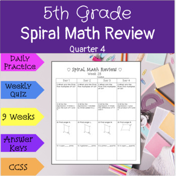 Preview of 5th Grade Bell Work Spiral Math Review Quarter 4