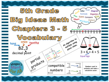 Preview of 5th Grade Big Ideas Math Chapters 3 to 5 Vocabulary-Common Core 2019-Editable