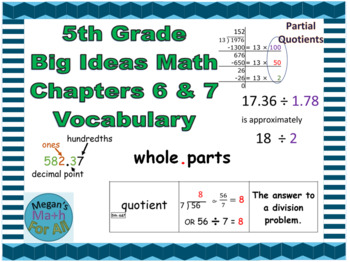 Preview of 5th Grade Big Ideas Math Chapters 6 & 7 Vocabulary-Common Core 2019-Editable