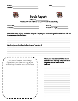 fiction book report template 5th grade pdf