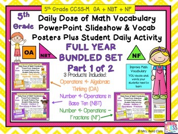 Preview of Math Vocabulary Algebra, Base Ten & Fractions Daily Vocabulary 5th Grade BUNDLE