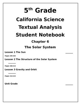 5th Grade Ca Science Ch 6 The Solar System Student Notebook