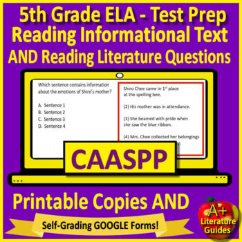 Preview of 5th Grade CAASPP Test Prep Practice English Language Arts - SELF-GRADING GOOGLE!