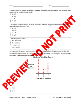 Preview of 5th Grade CCSS Math Benchmark Assessment