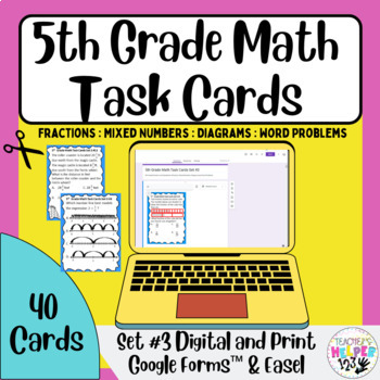 Preview of 5th Grade CCSS/TEKS | Fractions Diag Math | 40 Task Cards | Digital Access #3