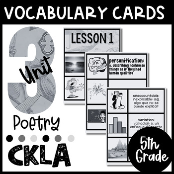 Preview of 5th Grade CKLA Unit 3: Poetry- Vocabulary with Words, Definitions, and Pictures