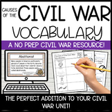 5th Grade Causes of the Civil War Vocabulary | No Prep and