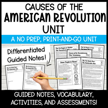 Preview of 5th Grade Causes of the Revolutionary War | Guided Notes, Vocabulary, and MORE