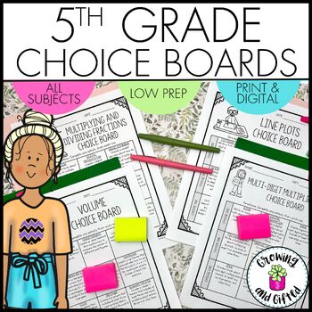 Preview of 5th Grade Choice Boards for Differentiation - Science, ELA, Math, Social Studies