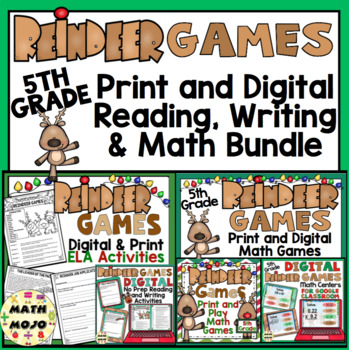 Preview of 5th Grade Christmas Activities: 5th Grade Reindeer Games Print and Digital