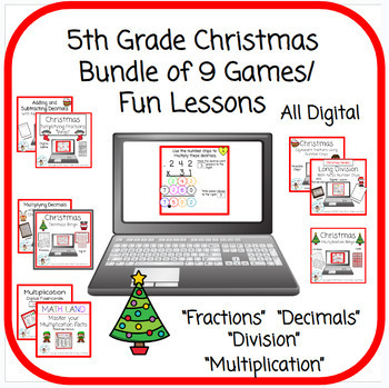 Preview of 5th Grade Christmas Bundle - 9 Different Math Games/Fun Lessons - Digital