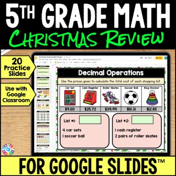 Preview of 5th Grade Christmas Math Google Slides Worksheets & Activities Packet for Review