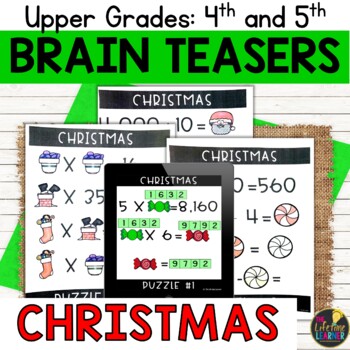 Preview of Christmas Logic Puzzles 5th Grade Brain Teasers Multiplication and Long Division