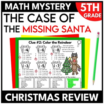 Preview of 5th Grade Christmas Math Mystery Fifth Grade Holiday Math Worksheets Escape Room