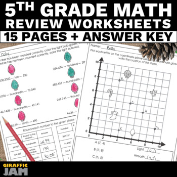 Preview of 5th Grade Christmas Math Review Packet of Christmas Activities for Math Review