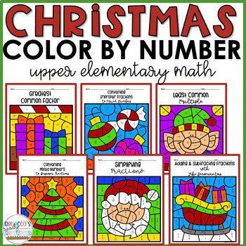 Preview of 5th Grade Christmas Math Worksheets Activities Color by Number Code Coloring