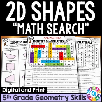 Preview of Classify 2D Shapes Quadrilaterals Triangles & Polygons Geometry Worksheets 5th