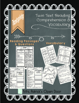 Preview of Twin Text Reading Comprehension and Vocabulary-Thanksgiving
