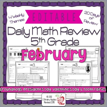 Preview of Math Morning Work 5th Grade February Editable, Spiral Review, Distance Learning