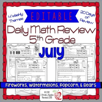 Preview of Math Morning Work 5th Grade July Editable, Spiral Review, Distance Learning