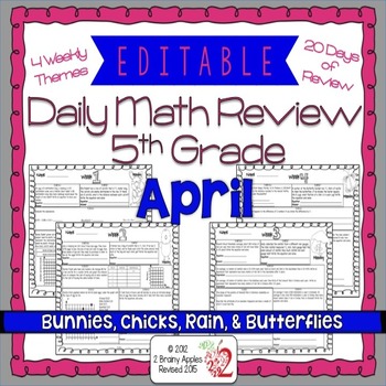 Preview of Math Morning Work 5th Grade April Editable, Spiral Review, Distance Learning