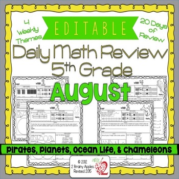 Preview of Math Morning Work 5th Grade August Editable, Spiral Review, Distance Learning