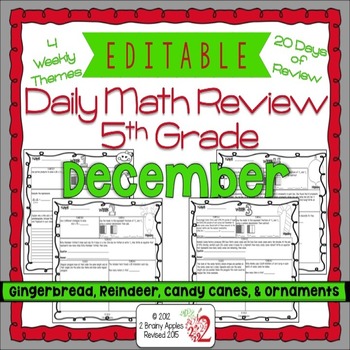 Preview of Math Morning Work 5th Grade December Editable, Spiral Review, Distance Learning