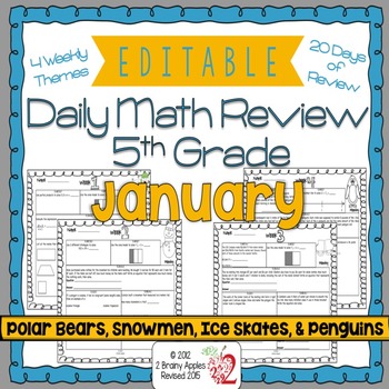 Preview of Math Morning Work 5th Grade January Editable, Spiral Review, Distance Learning