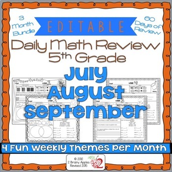 Preview of Math Morning Work 5th Grade Bundle Editable, Spiral Review, Distance Learning