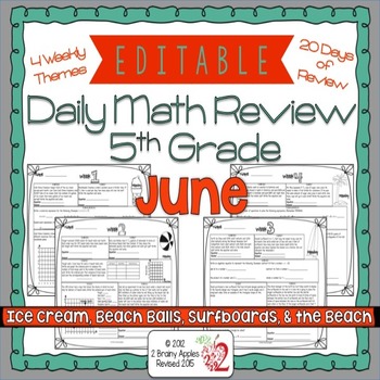 Preview of Math Morning Work 5th Grade June Editable, Spiral Review, Distance Learning