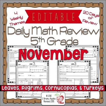 Preview of Math Morning Work 5th Grade November Editable, Spiral Review, Distance Learning