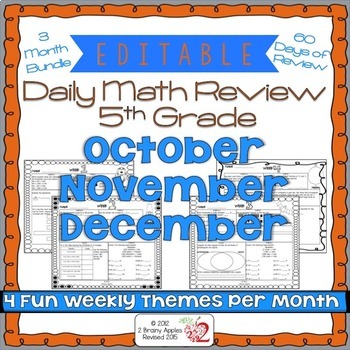 Preview of Math Morning Work 5th Grade Bundle Editable, Spiral Review, Distance Learning