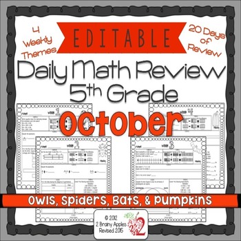 Preview of Math Morning Work 5th Grade October Editable, Spiral Review, Distance Learning