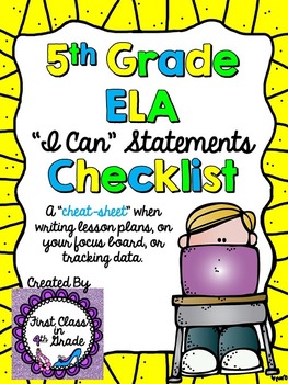Preview of 5th Grade Common Core ELA "I Can" Checklist (Ink Saver)